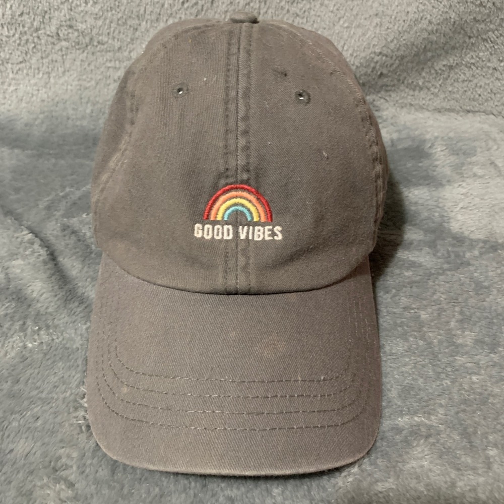 State of Mine Good Vibes Rainbow Baseball Cap Gray Adjustable Dad Hat RN91497